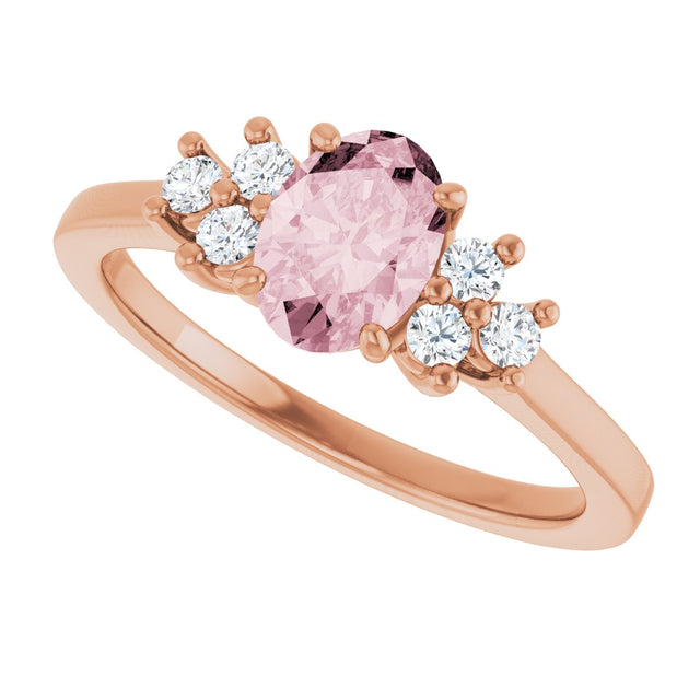 14K Gold Oval Natural Pink Morganite & Natural Diamond Accented Ring – 7x5mm - Rose Gold - view 5