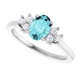 14K Gold Oval Natural Blue Zircon & Natural Diamond Accented Ring – 7x5mm - White Gold - view 5