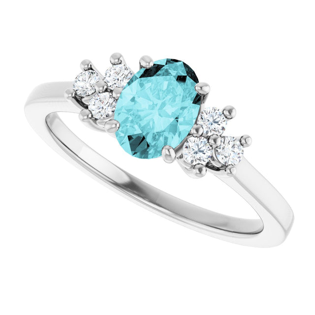 14K Gold Oval Natural Blue Zircon & Natural Diamond Accented Ring – 7x5mm - White Gold - view 5