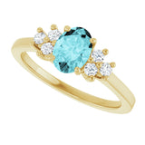 14K Gold Oval Natural Blue Zircon & Natural Diamond Accented Ring – 7x5mm - Yellow Gold - view 5