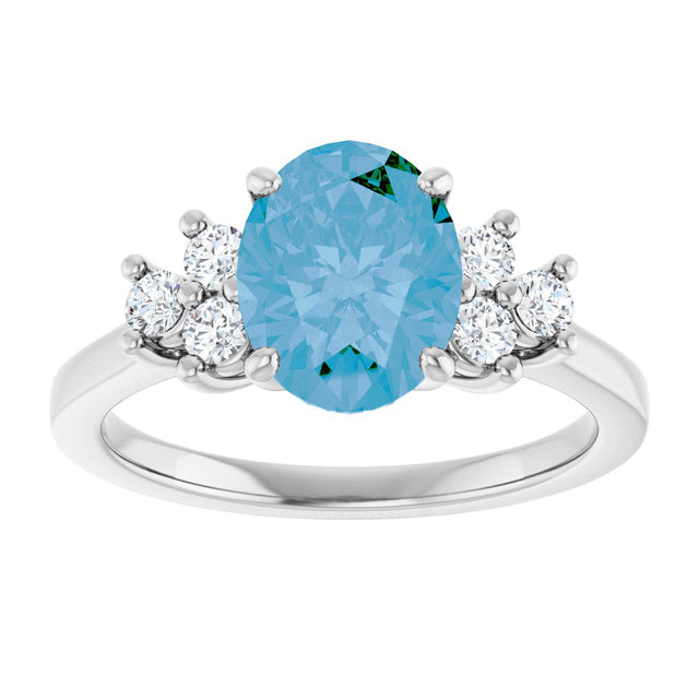 14K Gold Oval Natural Swiss Blue Topaz & Natural Diamond Accented Ring - White Gold - view 3