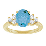 14K Gold Oval Natural Swiss Blue Topaz & Natural Diamond Accented Ring - Yellow Gold - view 3