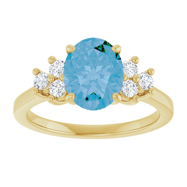 14K Gold Oval Natural Swiss Blue Topaz & Natural Diamond Accented Ring - Yellow Gold - view 3