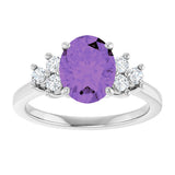 14K Gold Oval Natural Amethyst & Natural Diamond Accented Ring – 9x7mm - White Gold - view 3