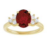 14K Gold Oval Natural Mozambique Garnet & Natural Diamond Accented Ring – 9x7mm - Yellow Gold - view 3