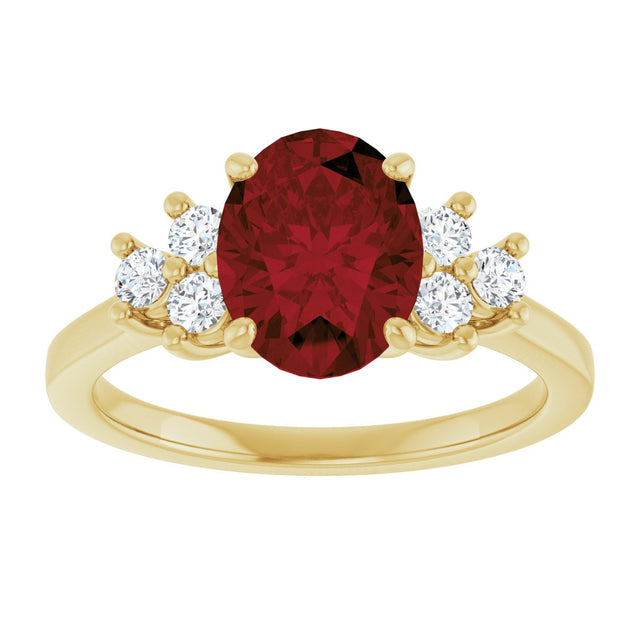 14K Gold Oval Natural Mozambique Garnet & Natural Diamond Accented Ring – 9x7mm - Yellow Gold - view 3