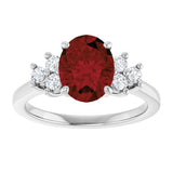 14K Gold Oval Natural Mozambique Garnet & Natural Diamond Accented Ring – 9x7mm - White Gold - view 3