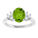 14K Gold Oval Natural Peridot & Natural Diamond Accented Ring – 9x7mm - White Gold - view 3