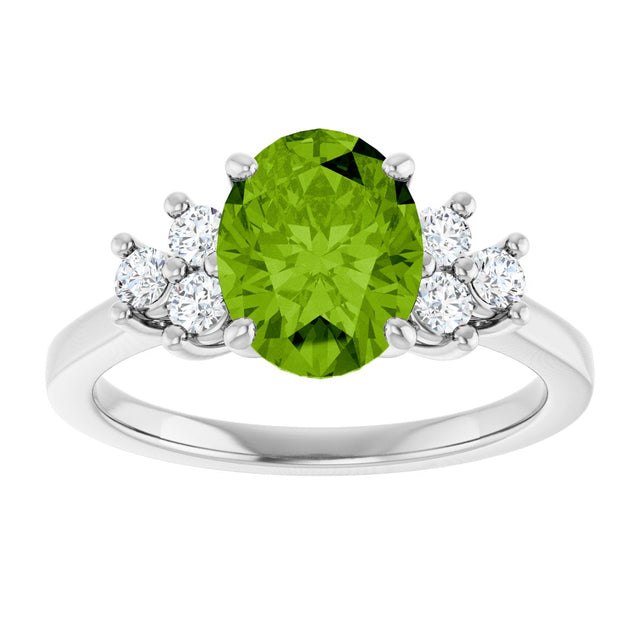 14K Gold Oval Natural Peridot & Natural Diamond Accented Ring – 9x7mm - White Gold - view 3