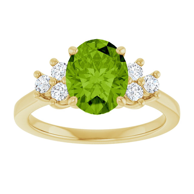 14K Gold Oval Natural Peridot & Natural Diamond Accented Ring – 9x7mm - Yellow Gold - view 3