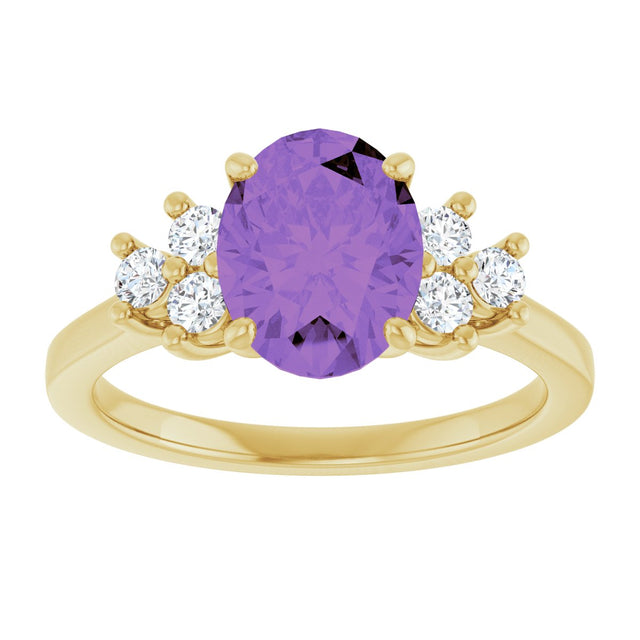 14K Gold Oval Natural Amethyst & Natural Diamond Accented Ring – 9x7mm - Yellow Gold - view 3
