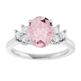 14K Gold Oval Natural Pink Morganite & Natural Diamond Accented Ring – 7x5mm - White Gold - view 3