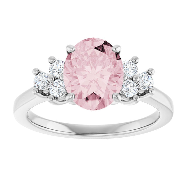 14K Gold Oval Natural Pink Morganite & Natural Diamond Accented Ring – 7x5mm - White Gold - view 3