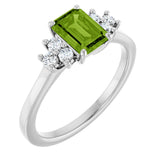 10K Gold Oval Natural Peridot & Lab-Grown Diamond Accented Ring - White Gold
