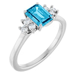 10K Gold Oval Natural Aquamarine & Lab-Grown Diamond Accented Ring - White Gold