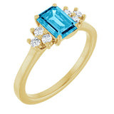 10K Gold Oval Natural Aquamarine & Lab-Grown Diamond Accented Ring - Yellow Gold