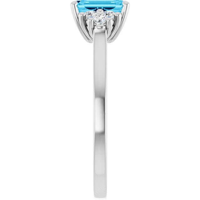 Platinum Oval Natural Aquamarine & Lab-Grown Diamond Accented Ring - view 4