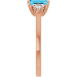 14K Gold Oval Natural Aquamarine & Lab-Grown Diamond Accented Ring - Rose Gold - view 4