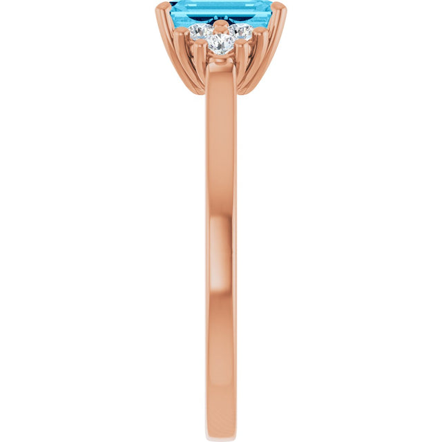 14K Gold Oval Natural Aquamarine & Lab-Grown Diamond Accented Ring - Rose Gold - view 4
