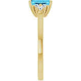 14K Gold Oval Natural Aquamarine & Lab-Grown Diamond Accented Ring - Yellow Gold - view 4