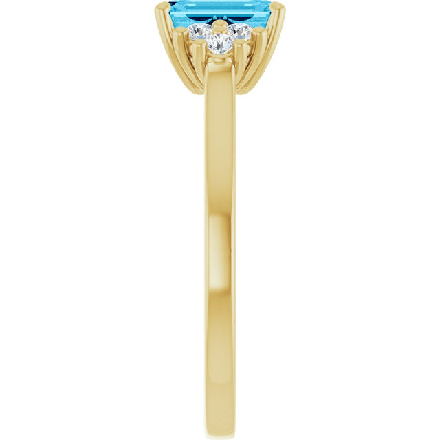 10K Gold Oval Natural Aquamarine & Lab-Grown Diamond Accented Ring - Yellow Gold - view 4