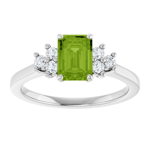 10K Gold Oval Natural Peridot & Lab-Grown Diamond Accented Ring - White Gold - view 3