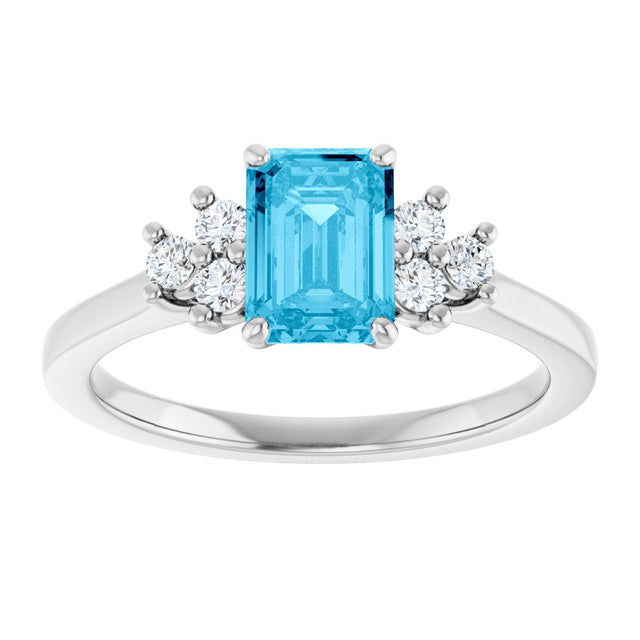 14K Gold Oval Natural Aquamarine & Lab-Grown Diamond Accented Ring - White Gold - view 3