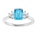 Platinum Oval Natural Aquamarine & Lab-Grown Diamond Accented Ring - view 3