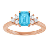 14K Gold Oval Natural Aquamarine & Lab-Grown Diamond Accented Ring - Rose Gold - view 3