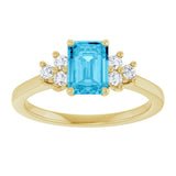 14K Gold Oval Natural Aquamarine & Lab-Grown Diamond Accented Ring - Yellow Gold - view 3