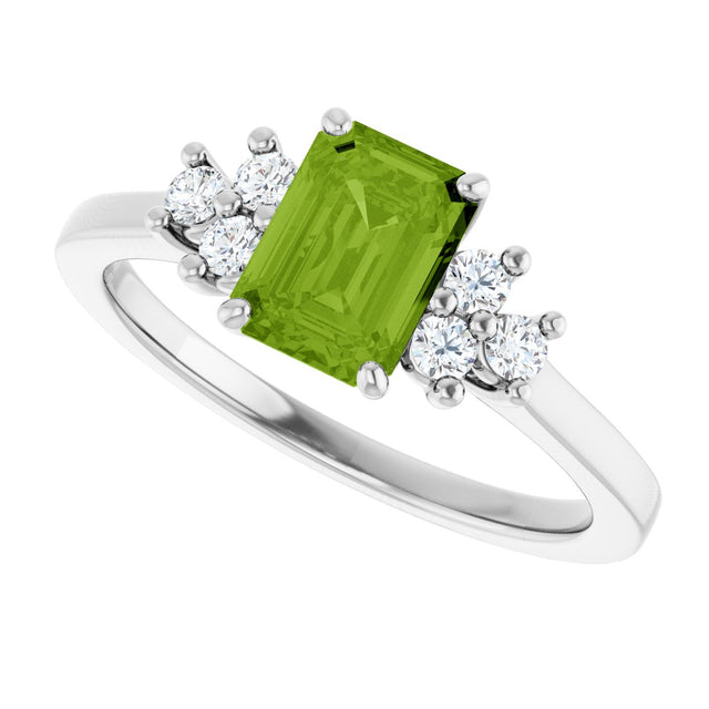 10K Gold Oval Natural Peridot & Lab-Grown Diamond Accented Ring - White Gold - view 5