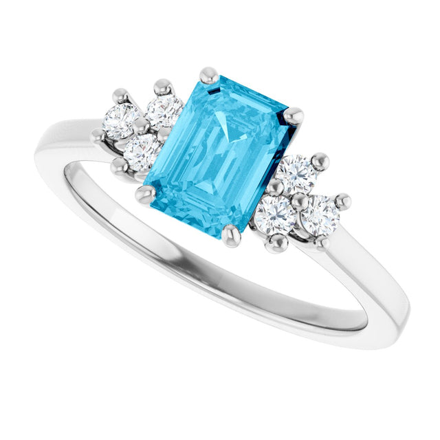 14K Gold Oval Natural Aquamarine & Lab-Grown Diamond Accented Ring - White Gold - view 5