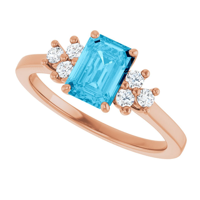 14K Gold Oval Natural Aquamarine & Lab-Grown Diamond Accented Ring - Rose Gold - view 5