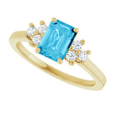 14K Gold Oval Natural Aquamarine & Lab-Grown Diamond Accented Ring - Yellow Gold - view 5