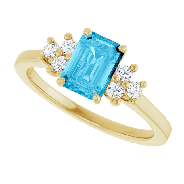14K Gold Oval Natural Aquamarine & Lab-Grown Diamond Accented Ring - Yellow Gold - view 5