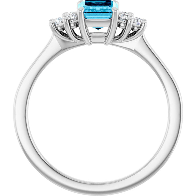 Platinum Oval Natural Aquamarine & Lab-Grown Diamond Accented Ring - view 2