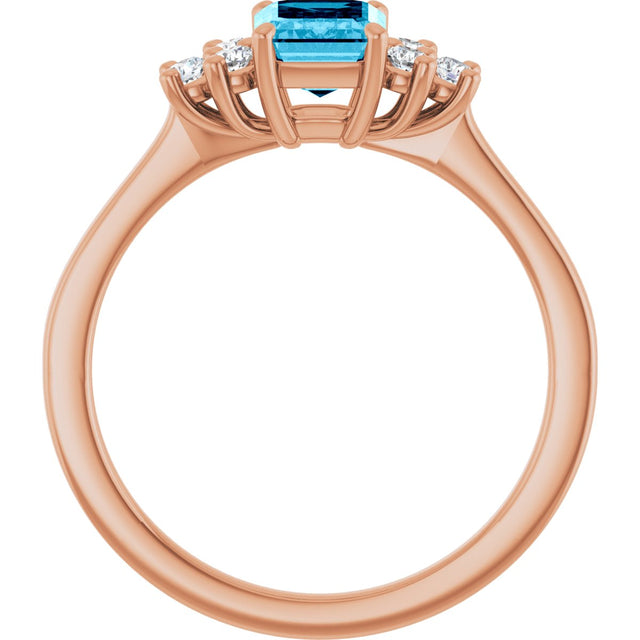 14K Gold Oval Natural Aquamarine & Lab-Grown Diamond Accented Ring - Rose Gold - view 2