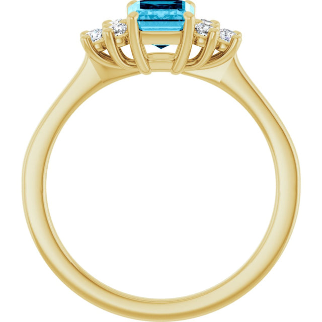 14K Gold Oval Natural Aquamarine & Lab-Grown Diamond Accented Ring - Yellow Gold - view 2