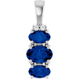 14K Gold Oval Lab-Grown Blue Sapphire & Natural Diamond Accented Three-Stone Pendant