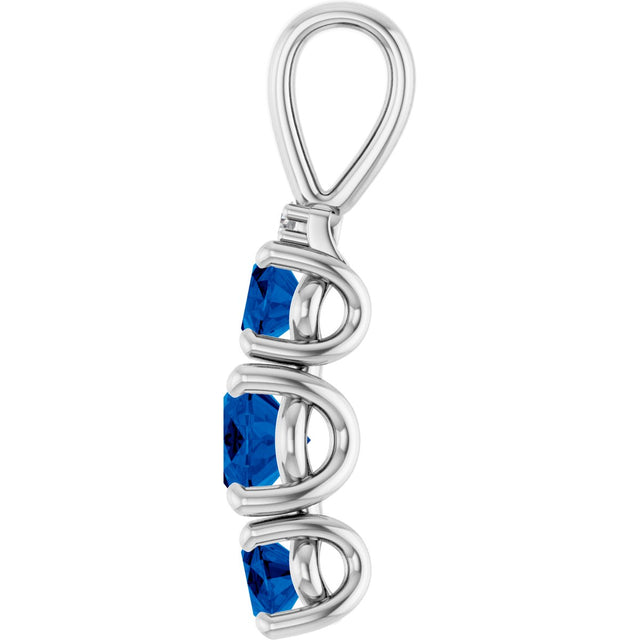 14K Gold Oval Lab-Grown Blue Sapphire & Natural Diamond Accented Three-Stone Pendant - view 3