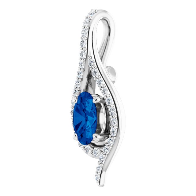 14K Gold Oval Lab-Grown Blue Sapphire & Natural Diamond Accented Pendant - view 2
