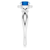 14K Gold Round Lab-Grown Lab-Grown Blue Sapphire & Natural Diamond Halo-Style Ring - White Gold - view 4