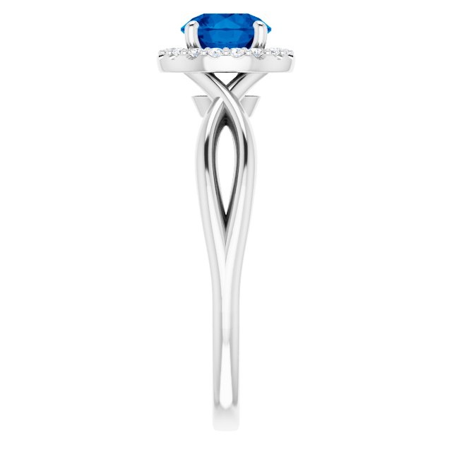 14K Gold Round Lab-Grown Lab-Grown Blue Sapphire & Natural Diamond Halo-Style Ring - White Gold - view 4