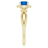 14K Gold Round Lab-Grown Lab-Grown Blue Sapphire & Natural Diamond Halo-Style Ring - Yellow Gold - view 4