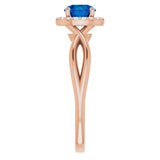 14K Gold Round Lab-Grown Lab-Grown Blue Sapphire & Natural Diamond Halo-Style Ring - Rose Gold - view 4