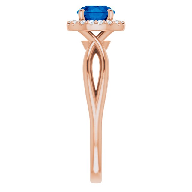 14K Gold Round Lab-Grown Lab-Grown Blue Sapphire & Natural Diamond Halo-Style Ring - Rose Gold - view 4