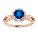 14K Gold Round Lab-Grown Lab-Grown Blue Sapphire & Natural Diamond Halo-Style Ring - Rose Gold - view 3