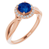14K Gold Round Lab-Grown Lab-Grown Blue Sapphire & Natural Diamond Halo-Style Ring - Rose Gold