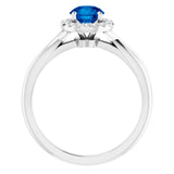 14K Gold Round Lab-Grown Lab-Grown Blue Sapphire & Natural Diamond Halo-Style Ring - White Gold - view 2