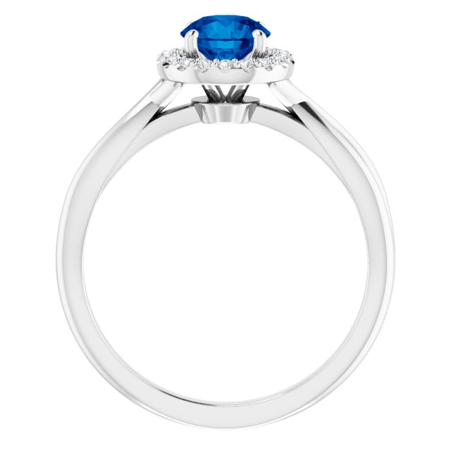 14K Gold Round Lab-Grown Lab-Grown Blue Sapphire & Natural Diamond Halo-Style Ring - White Gold - view 2